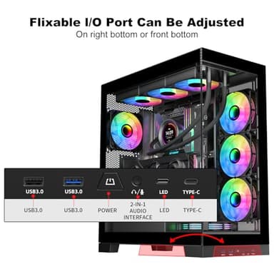 SAMA NEVIEW 4503 Mid Tower PC Case with Dual Tempered Glass Panels, 4×120mm ARGB Fans Pre-Installed, High Airflow ATX PC Case for Case PC Gaming, USB 3.0×2, Type-C Port, Supports Top 360mm AIO – Black - Image 3
