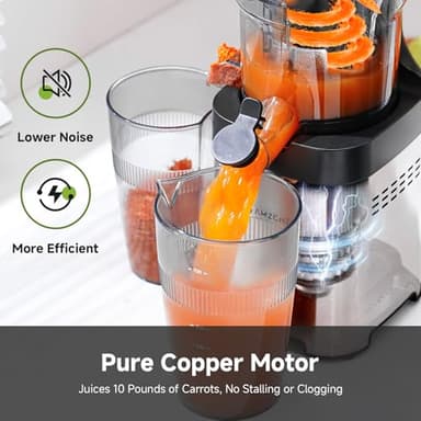AMZCHEF Cold Press Juicer, 4.5" Juicer Machines with Large Feed Chute for Whole Fruits & Vegetables, Stainless Steel Juice Extractor with Large Auger, Dual Strainers, Easy Cleanup & Assembly - Image 3