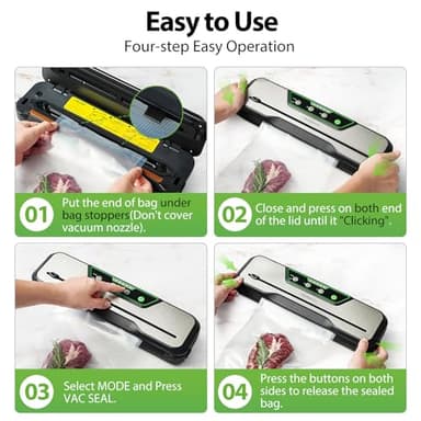 Automatic Food Vacuum Sealer Machine | Beelicious Pro 80KPa 8-In-1 Food Vacuum Saver with Starter Kits | 15 Bags, Pulse Function, Moist & Dry Mode and External VAC for Jars and Containers - Image 7