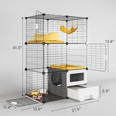 Oneluck Cat Cage Indoor with Litter Box 3-Tier DIY Cat Playpen Detachable Metal Wire Kennel Crate Large Exercise Place Ideal for 1-2 Kitten - Image 6