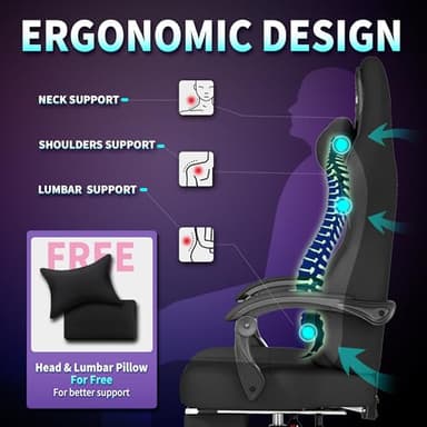 Gaming Chair, Big and Tall Gaming Chairs for Adults with Footrest and Lumbar Support, Comfortable Ergonomic Fabric Computer Chair 400 lbs, 360° Swivel, Height Adjustable Video Gamer Chair, Silla Gamer - Image 6