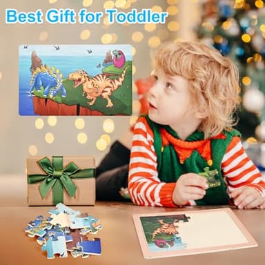 Wooderma Thickened Puzzles for Kids Ages 4-6, Wooden Puzzles for Toddlers, 4 Packs 24 PCS Dinosaur Puzzle, Preschool Educational Puzzle Toys for Boys and Girls 3 4 5 6 Years Old - Image 8