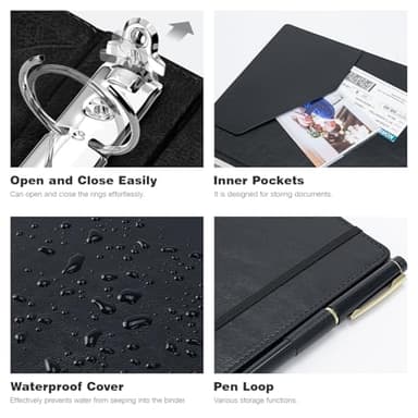 Ospelelf Vintage Hardcover 3 Ring 1 inch Leather Binder, Professional Binders Organizer Suitable for Letter Size Documents, Binder Dividers with Tabs, Faux Black Leather - Image 3