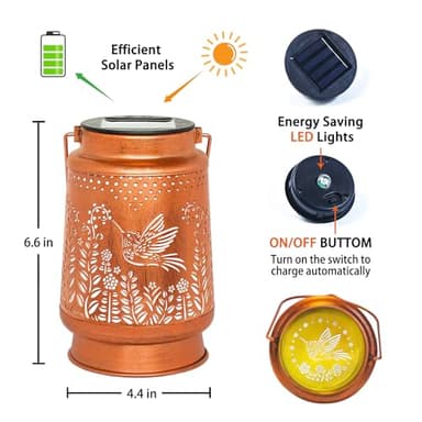 Hummingbird Solar Lanterns Outdoor Waterproof Hanging Solar Lights Hummingbird Gifts for Women Men Metal Decorative LED Hummingbird Lanterns for Garden Decor,Yard,Patio,Lawn,Tabletop,Pathway,Landscape - Image 6