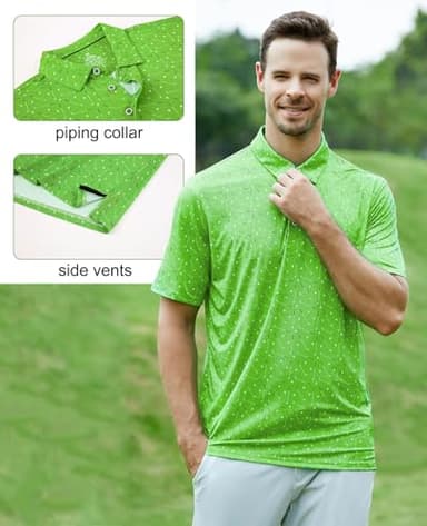 Hodaweisolp Golf Shirts for Men Dry Fit Print Moisture Wicking Performance Short Sleeve Polo Shirt Green Club-XL - Image 4