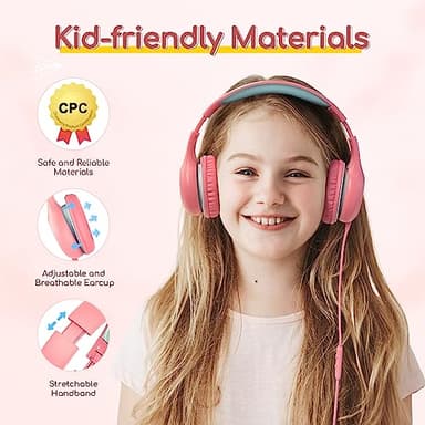 EarFun Kids Headphones Wired with Microphone, 85/94dB Volume Limit Headphones for Kids, Portable Wired Headphone with Shareport, Stereo Sound Foldable Headset for School/Tablet/iPad/Kindle Pink - Image 3