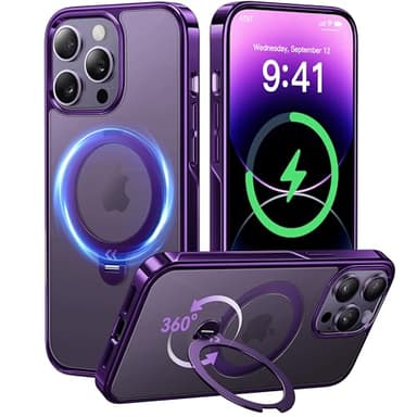 CASEKOO Royal Purple Titanium for iPhone 14 Pro Max Case with 360° Spin Magnetic Stand [Fit for MagSafe][16FT Military Protection] Polished Clear for iPhone 14 ProMax Case Ring 6.7'', Deep Purple - Image 1