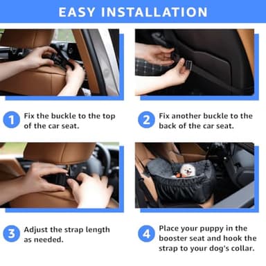 Oiilores Dog Car Seat for Small Dogs,Washable Pet Booster Seats with Clip-On Safty Leash, Comfy Deluxe Plush Carseat with Storage Pockets, Puppy Car Travel Carrier Bed for Dogs Under 25 lbs, Black - Image 5