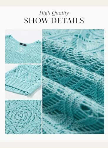 Dokotoo Womens Fashion Ladies Spring Summer Scoop Neck 3/4 Short Sleeve Crochet Top 2025 Pullover Sweaters Work Business Loose Shirts Swimsuit Coverup for Women Light Blue X-Large - Image 5