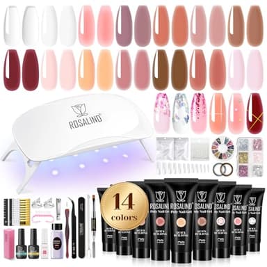 ROSALIND Poly Nail Gel Kit -14 Colors +72 Nail Art Accessories kit Clear Nude Poly Nails Gel Kit Starter Kit with Mini UV Lamp Slip Solution Basic Tools for Beginners with Everything - Image 1