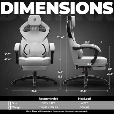 Dowinx Fabric Gaming Chair with Footrest, Big and Tall Gamer Chair with Lumbar Support, Wide Back Computer Chair for Heavy People, Grey - Image 3