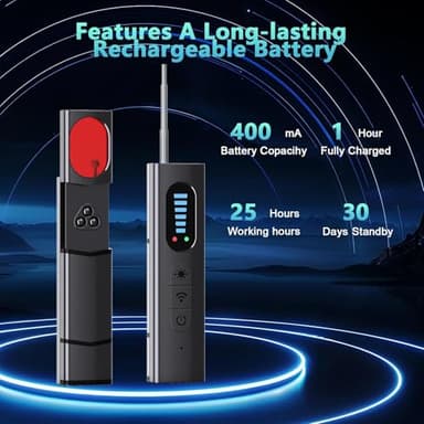 QEBAJI Hidden Camera Detectors, Spy Camera Finder, Portable Hidden Bug and Camera Detector, 5 Levels Sensitivity 6 Modes, Wireless Rechargeable for Home, Car, Hotel, Travel, 1 Pack, Full - Image 4