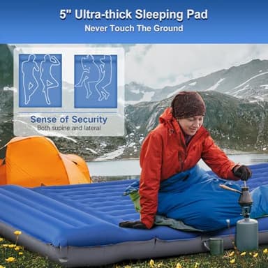 FNARMW Double Sleeping Pad Camping, Self Inflating 6'' Extra-Thick 2 Person Pillow Built-in Foot Pump Waterproof Inflatable Sleeping Mat Backpacking, Tent, Hiking, Portable Camping Pad (Navy Grey) - Image 3