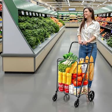 VEVOR Folding Shopping Cart, Jumbo Grocery Utility Cart with Double Baskets, 360° Swivel Wheels, 110 LBS Large Capacity Heavy Duty for Laundry, Shopping, Grocery, Luggage, Black - Image 8