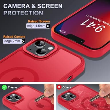 Thomo Strong Magnetic for iPhone 13 Case & iPhone 14 Case [Compatible with Magsafe] Translucent Matte Slim Shockproof Women Girl Anti-Fingerprint Protective Case for iPhone 14/13 6.1", Red - Image 6