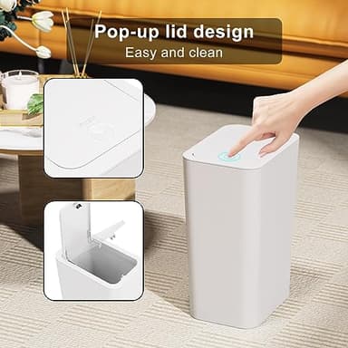 N. NETDOT 3 Pack 10L / 2.6 Gallon Small Trash Can with Lid,Bathroom Garbage Can with Pop-Up Lid,Waste Basket for Bathroom,Kitchen,Bedroom,Powder Room,Office,College (Black-Grey-Off White) - Image 5