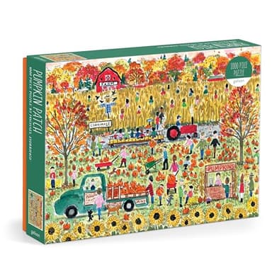Galison Pumpkin Patch – 1000 Piece Michael Storrings Jigsaw Puzzle Featuring Beautiful Artwork of A Pumpkin Patch During A Fall Day - Image 1
