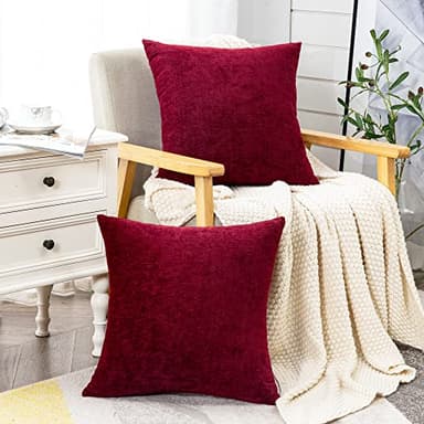 GAWAMAY Decorative Square Throw Pillow Covers 20"x20" Inch Set of 2, Super Soft Chenille Pillows Farmhouse Fall Pillowcase for Living Room Bedroom Sofa Couch Cushion Cover Burgundy Red 50x50cm - Image 4