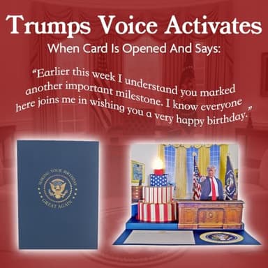 Donald Pop Up Birthday Card with Trump's Real Voice & Lights - Funny Political Dad Birthday Gift for Men, The Original Oval Office Design Plays "Hail to the Chief", Republican Gift (Cake) - Image 5