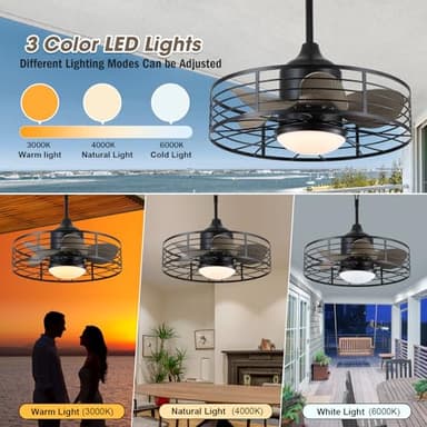 jazimar Outdoor Caged Ceiling Fan with Lights, 20" Waterproof Plug-in Fixtures, App/Remote Control, 3 Color Temperatures LED, 6 Speed Reversible DC Motor, for Indoor Farmhouse Porch Patios - Image 4