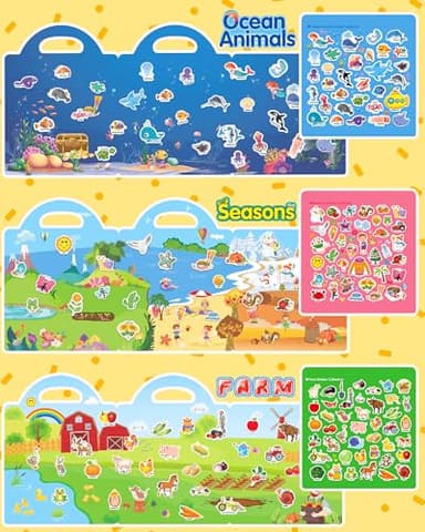 Benresive Reusable Sticker Book for Toddlers 2-4 Years, 3 Sets Travel Stickers for Kids, Waterproof Sticker Books for Toddlers 1-3, Crafts Activities for Todddlers 1-3 2-4 3-5 - Image 3