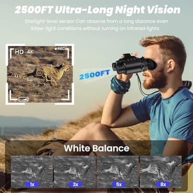 Night Vision Goggles, Night Vision Binoculars for Adults, 4K 2500FT Head-Mounted Infrared NVG with 64GB Card, Tactical Light, 8X Digital Zoom for Outdoor, Camping and Travel Clear Vision at Night - Image 3