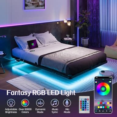 Liians Full Size Modern Floating Bed Frame with Smart LED Lights, USB Charging Station, Sturdy Metal Platform, No Box Spring Needed, and Easy Assembly - Image 3