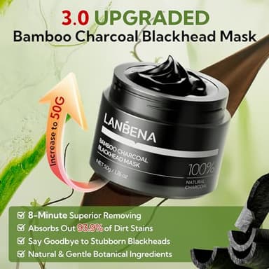 LANBENA 3.0 Bamboo Charcoal Blackhead Remover Mask, 50g/1.76 oz, 120+ pcs Nose Pore Strips, Peel off Face Mask Whiteheads Cleanser Strawberry Nose Purifying, with Amazonian White Clay - Image 2