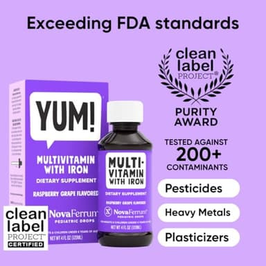 NovaFerrum Yum | Multivitamin with Iron for Infants, Toddlers & Kids | Immune Support | Ages 4 & Under | Gluten Free Certified | Sugar Free | Raspberry Grape | 120 Servings - Image 2