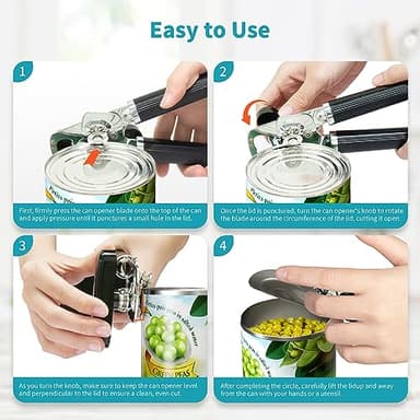 Ultrean Manual Can Opener Bottle Opener, Heavy Duty Stainless Steel Smooth Edge Manual Hand Held Can Opener With Soft Touch Handle, Rust Proof Oversized Handheld Easy Turn Knob (Black) - Image 6
