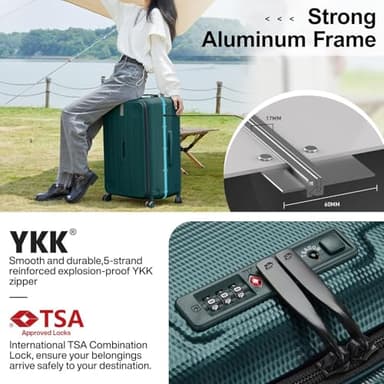 Hanke Multifunctional 26 Inch Hard Shell Suitcases with Wheels Travel Approved Luggage Large Rolling Suitcase Checked Luggage for Women Men(Blackish Green) - Image 8