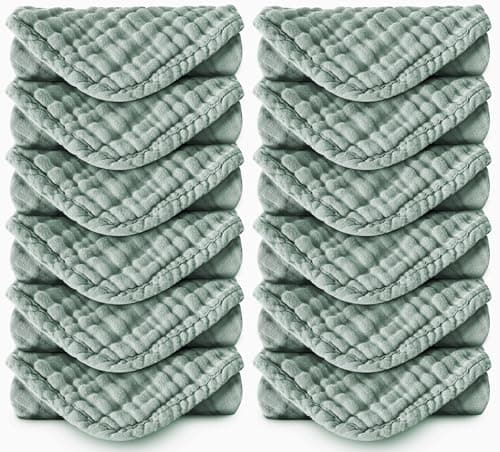 Spotted Play Muslin Burp Cloths 100% Cotton Large 20''x10'' Extra Soft and Absorbent Baby Wash Cloths Spit Up Rags - Baby Burping Cloth for Boys Girls Items(12 Pack Green) - Image 1