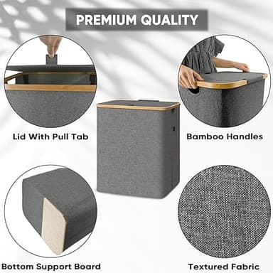 BALEINE Laundry Hamper with Lid, Tall Laundry Baskets with Bamboo Pull Handles, Large Laundry Bin with Internal Support (36 Gal/140L, Blue) - Image 3