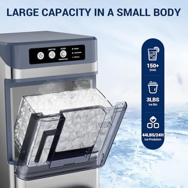 Nugget Ice Maker, 44Lbs/24H with 0.8 Gallon Tank,Soft Chewable Pellet Ice Ready in 5-10min,Stainless Steels Countertop Ice Maker Self-Cleaning Portable Nugget Ice Machine for Kitchens/Home/Office/Bar - Image 3