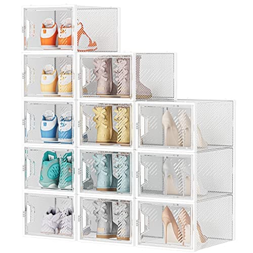 Shoe Storage, 12 Pack X-Large Shoe Organizer for Closet, Shoe Boxes Clear Plastic Stackable Shoe Storage Boxes for Size 13 - Image 1