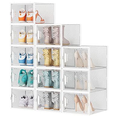 Shoe Storage, 12 Pack X-Large Shoe Organizer for Closet, Shoe Boxes Clear Plastic Stackable Shoe Storage Boxes for Size 13 - Image 1