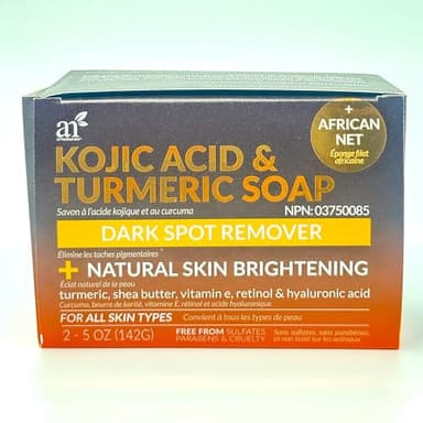 Kojic Acid Soap + African Net Sponge (2 pack X 142g Turmeric bars) Dark spot remover & Scars - Original Japanese Complex Vitamin C, Hyaluronic Acid, retinol, shea butter (Citrus) - Image 6