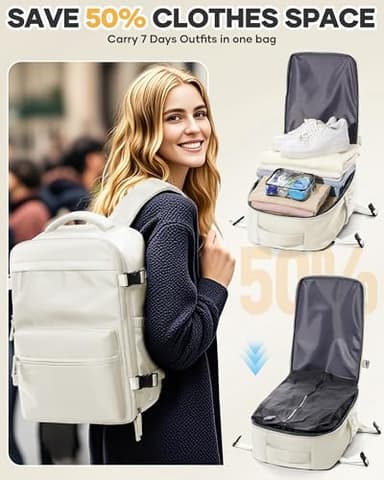 KEYEMP Vacuum Seal Backpack for Clothing Travel with Air Pump Waterproof Laptop Carry On Backpack Personal item Travel Essentials Compression Space Saver Bags Storage with Vacuum System Women Beige - Image 4