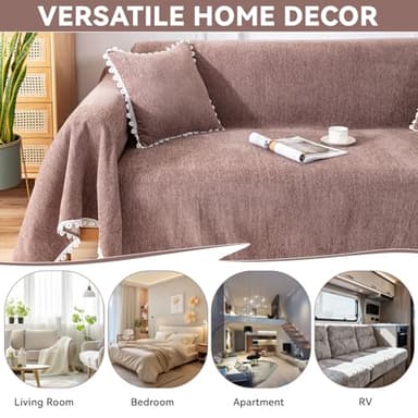 VClife Couch Cover Modern Brown Couch Covers for 2 Cushion Couch Sofa - Washable Chenille Sofa Cover with Lace for Living Room Office RV Bedroom (71"X118") Gift for Christmas Thanksgiving Birthday - Image 6