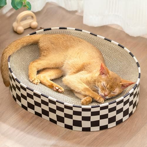 Conlun Cat Scratcher Cardboard,2 in 1 Oval Cat Scratch Pad Bowl for Indoor Kitty Grinding Claw,Round Kittens Scratching Board Corrugated Lounge Pet Beds&Furniture Protector for Couch&Carpets&Sofas - Image 1