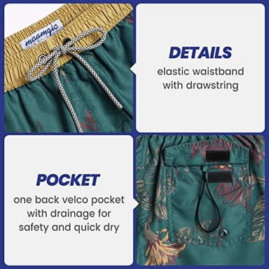 maamgic Mens Short 80s 90s Vintage Swim Trunks with Mesh Lining Quick Dry Bathing Suit Board Shorts Floral Dark Green Medium - Image 4