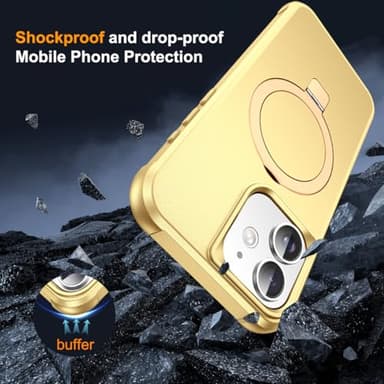 SKYLMW Compatible with iPhone 12 Case & iPhone 12 Pro Case 6.1" with Invisible Magnetic O-Ring Stand [Compatible with Mag-Safe][Great Grip Feeling], Gold - Image 7