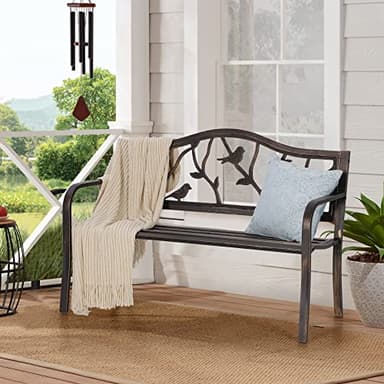 Sophia & William Outdoor Bench, Porch Bench, Garden Bench, Wrought Iron Bench with Backrest and Armrests, Bronze - Image 7