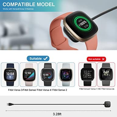 Trami 2 Pack Compatible with Fitbit Sense&Versa 3 Charger, Replacement USB Charging Cable Cord Stand for Versa 3/Versa 4/Sense/Sense 2 Watch,3.3ft+3.3ft - Image 2