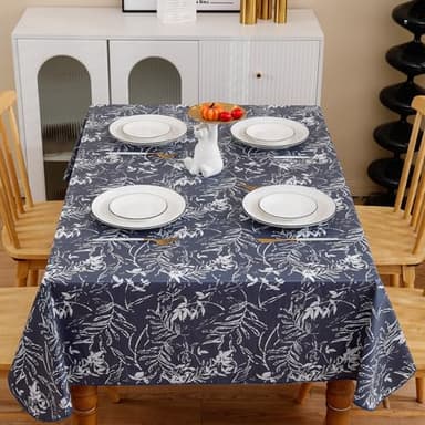 Heavy Duty Vinyl Tablecloth with Flannel Backing Waterproof Oil-Proof Plastic Table Cloth Stain-Resistant Wipeable Rectangle or Square Table Cover for Indoor and Outdoor (Blue Leaf，60x102 Inch) - Image 6