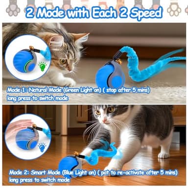 Interactive Cat Toy Ball - Speedy Cat Toys for Indoor Cats with Feather Tails for Chasing, Moving Stimulation Smart Cat Toy for Enrichment, Motion Activated Automatic Rolling Toys to Keep Them Busy - Image 2
