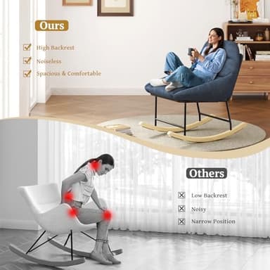 Vesgantti Outdoor Rocking Chair Nursery, Sherpa Fleece Upholstered Glider Rocker Chair with Deep Seat, Rocking Accent Chair for Bedroom, Living Room, Porch, Garden,Blue-Grey - Image 5