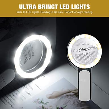 JMH Magnifying Glass with Light, 30X Handheld Large 18LED Cold and Warm Light with 3 Modes, Illuminated Magnifier for Seniors Reading, Inspection, Coins, Jewelry, Exploring - Image 7