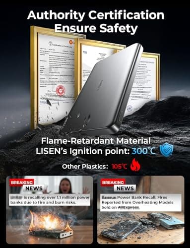 LISEN 0.5‘’ Ultra Slim MagSafe Portable Charger,10000mAh Wireless Card Slim MagSafe Battery Pack iPhone 17 Air Accessories,Magnetic Power Bank for iPhone 17 Pro Max Plus Air/16/15/14/13/12，GlacierGray - Image 8