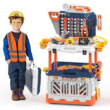 Kids Tool Bench - Toy Workbench with Storage Box,4 in 1 Kids Tool Set with Electric Drill Toy Tool Accessories 90pcs Pretend Play Construction Toy Educational Gift for Kids 3-5,4-8 - Image 1